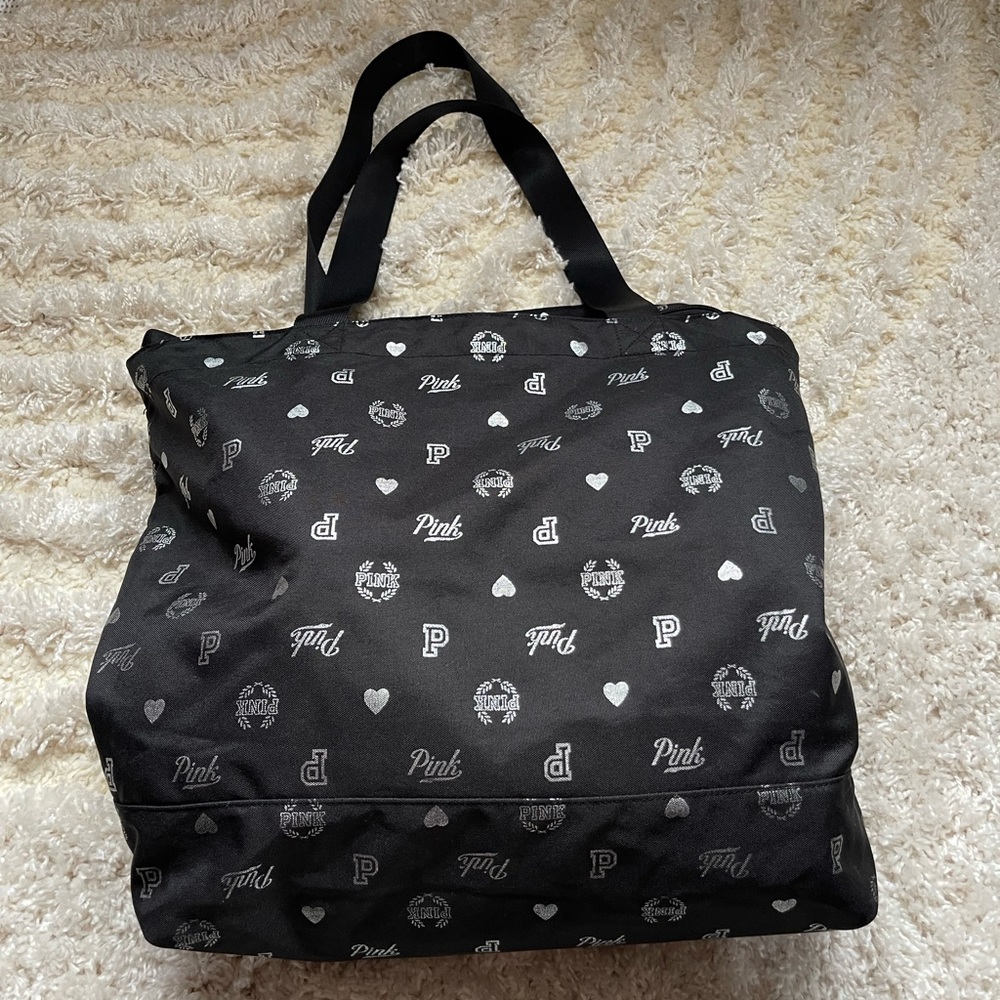 Victorias Secret PINK Duffle in black and silver!